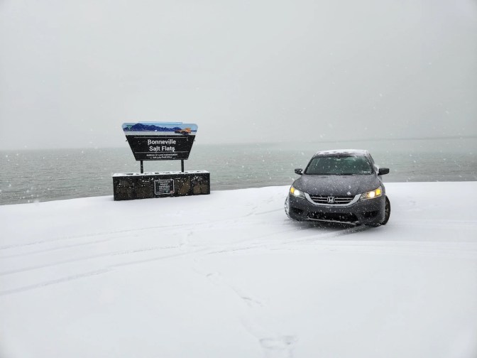 2014 Honda Accord, parked in front of Bonneville Salt Flats.