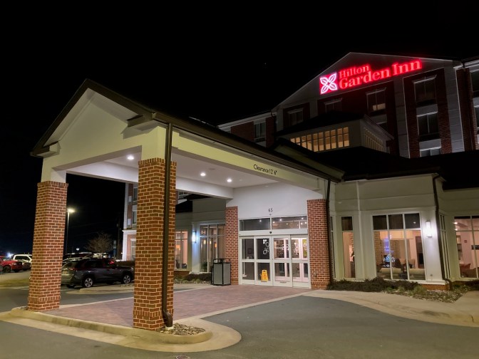 Exterior of Hilton Garden Inn.