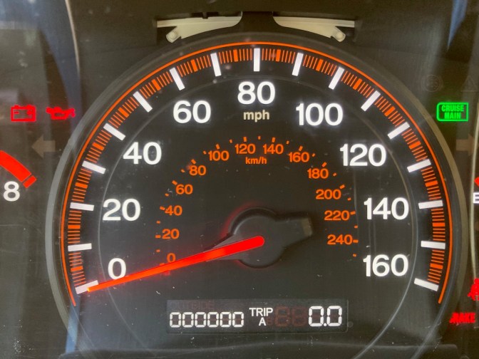Car odometer reading 000000 TRIP A 0.0