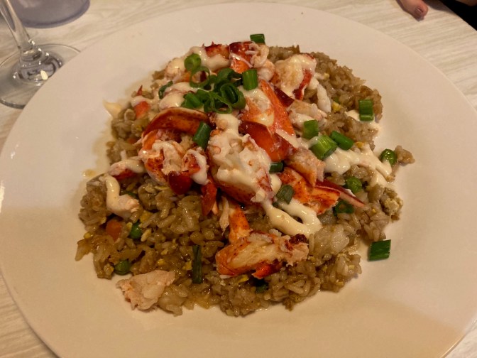 Lobster fried rice on plate.