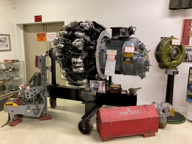 Pratt and Whitney R-2800 engine on stand.