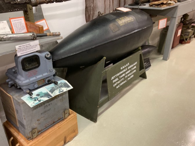 Jettisonable auxiliary fuel tank.