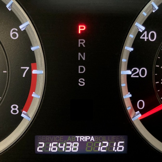 Car odometer reading 216438 TRIP A 121.6