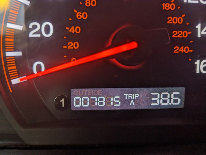 Car odometer reading 1007815 TRIp A 38.6