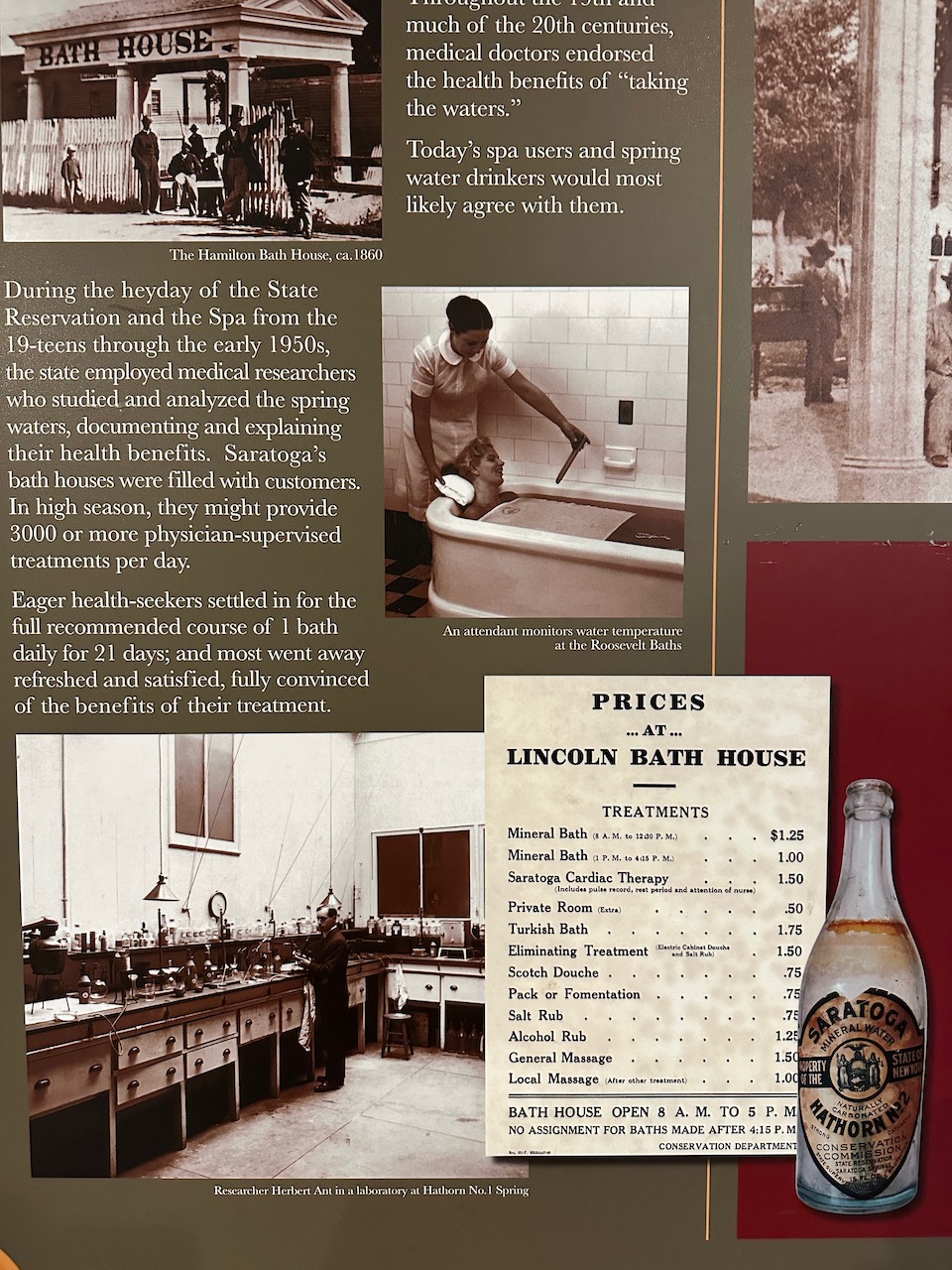 Display about mineral baths at Saratoga Springs.