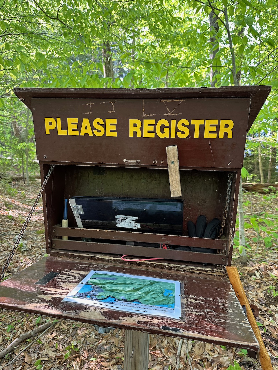 Trail register box, opened.