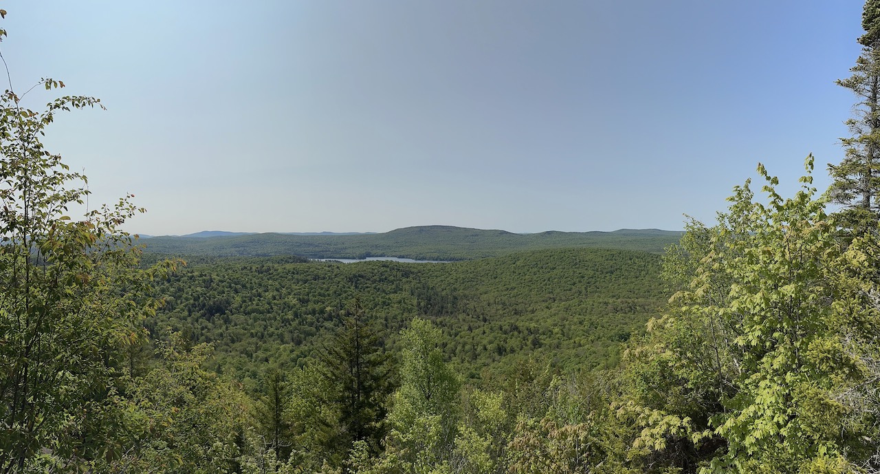 Panorama of view of surrounding countryside from top of Black Bear Mountain.
