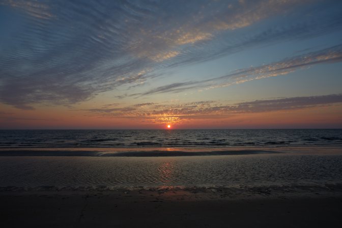 View of sunset over Delaware Bay.