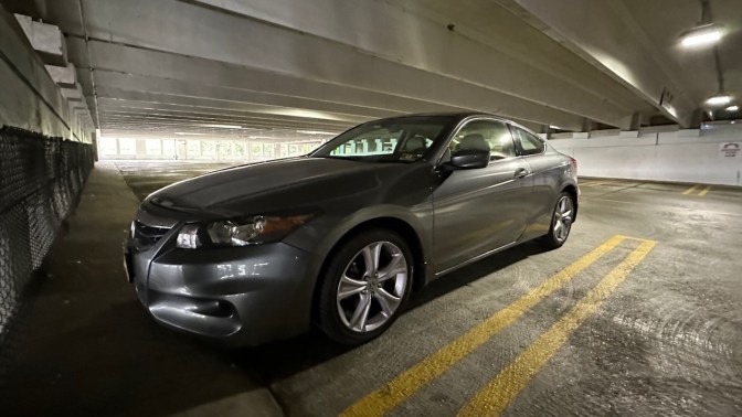 2012 Honda Accord coupe in parking garage.