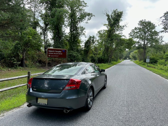 2012 Honda Accord parked in front of Edwin B. Forsythe National Wildlife Refuge sign.
