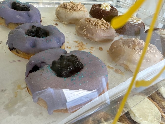 Gluten-free donuts on display.