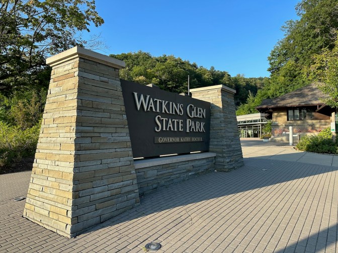 Entrance sign for Watkins Glen State Park.