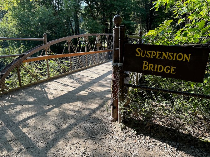 Entrance to suspension bridge over gorge.