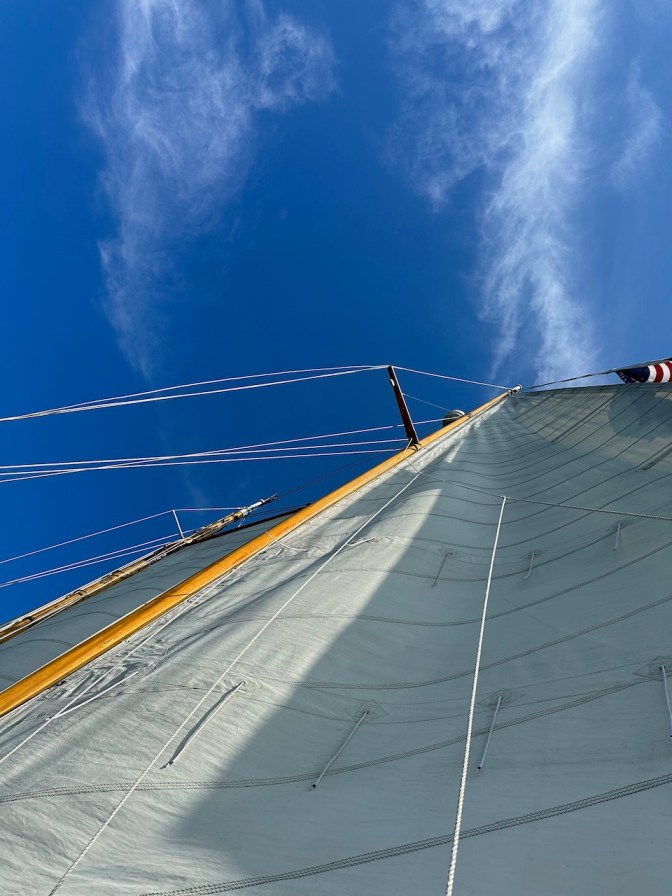 Upward view of sails.