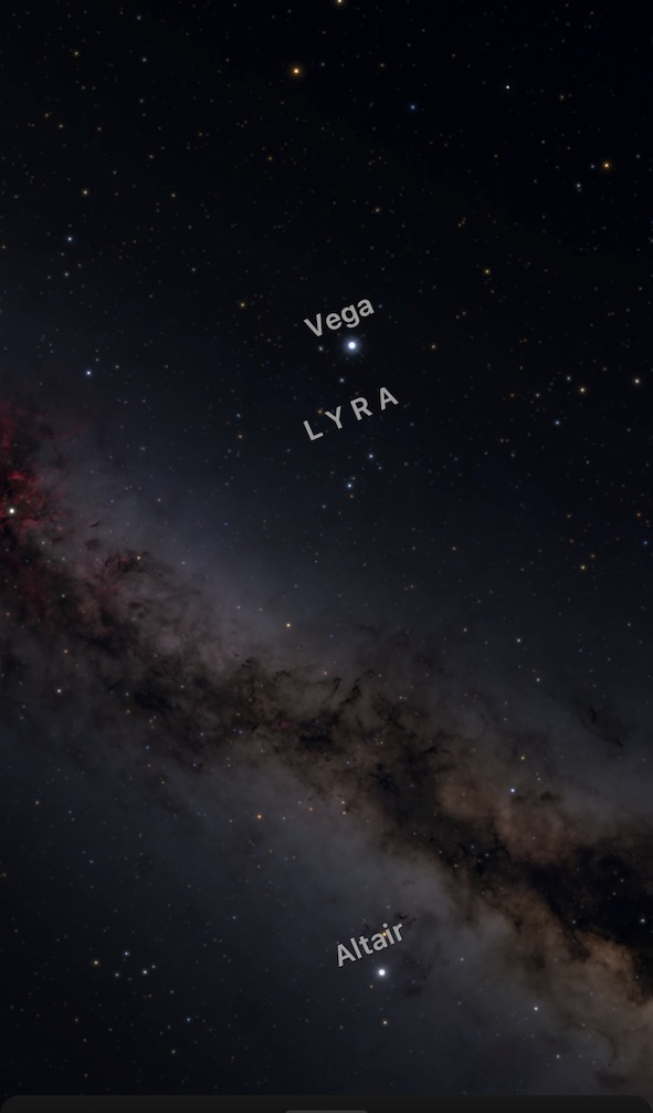 Another screen shot from Sky Guide, with Vega and Altair stars indicated.