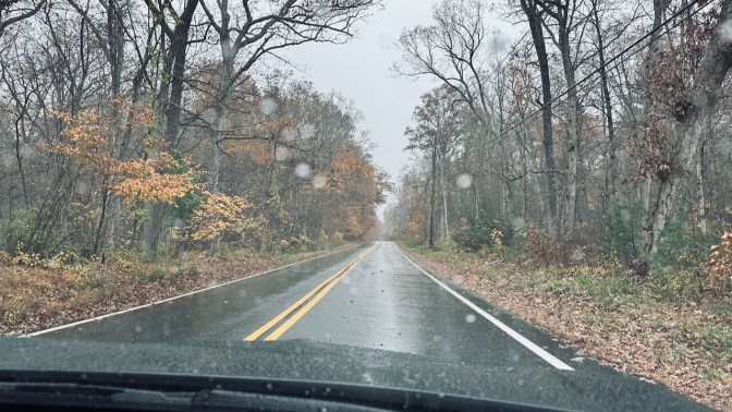View of Clinton Road on rainy morning.