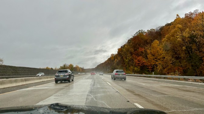 View of I-287 with trees changing color.