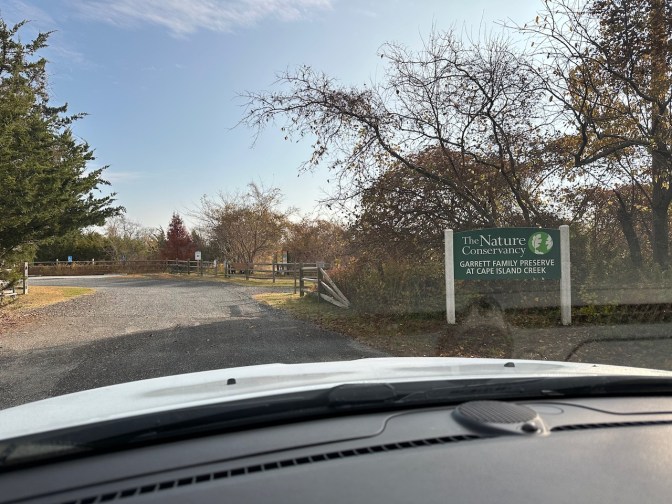 Entrance to Garrett Family Preserve at Cape Island Creek.