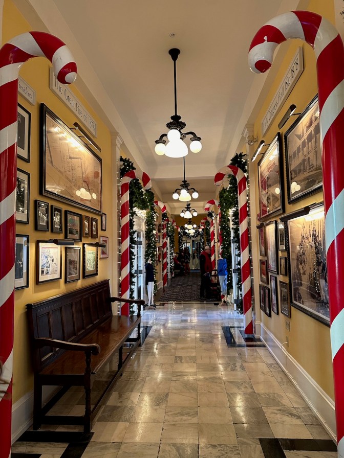 Interior of Congress Hall, decorated for Christmas holiday.