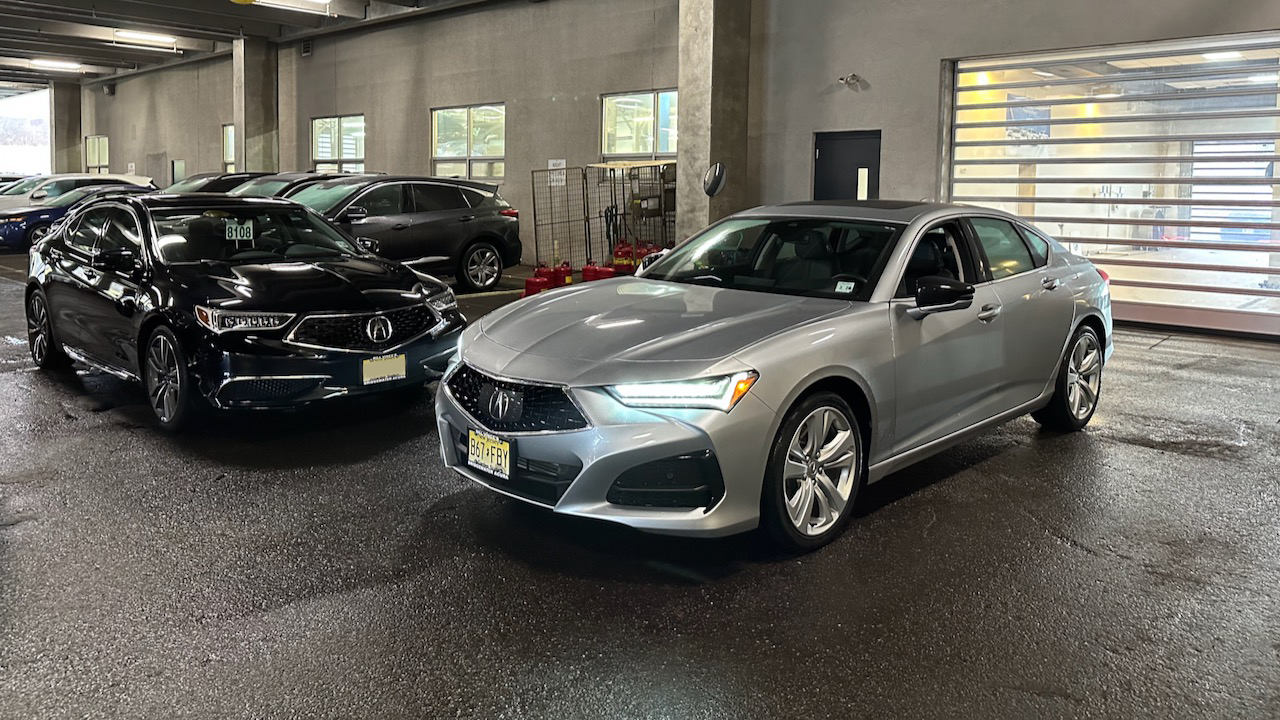 2020 Acura TLX parked next to silver 2023 Acura TLX.