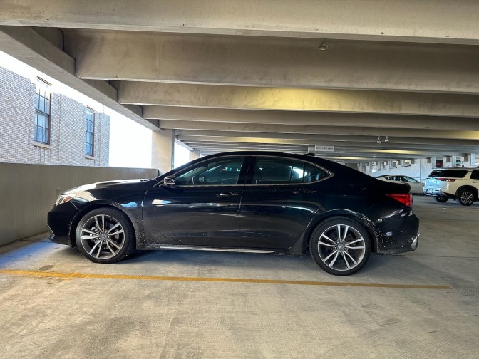 2020 Acura TLX parked in parking garage.