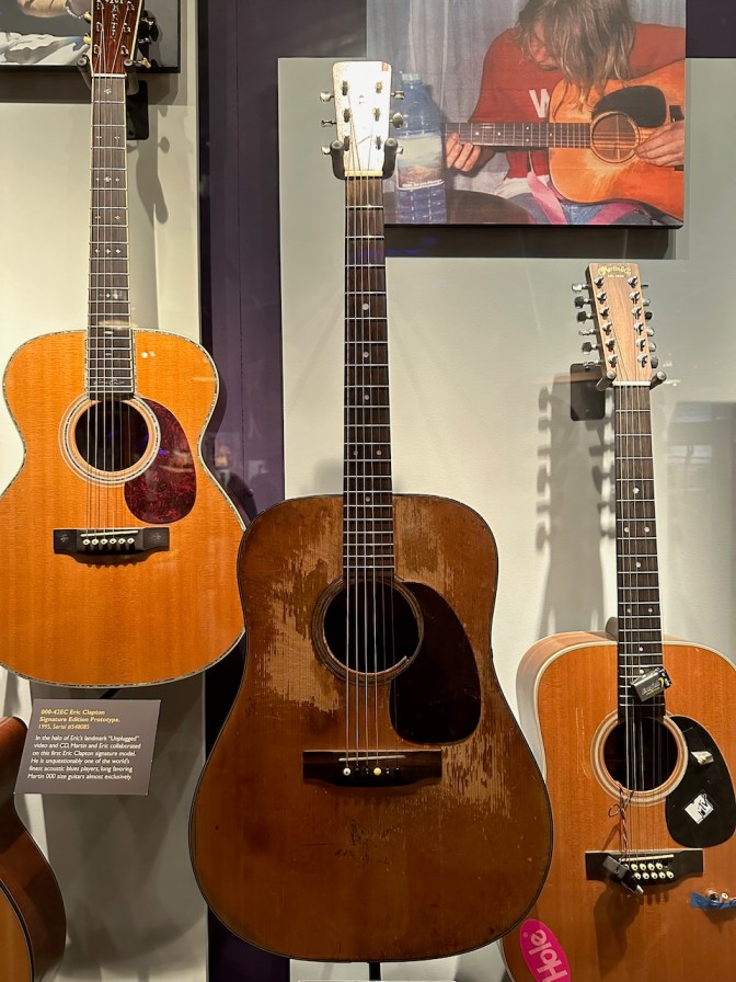 Martin D-18 guitar on display.