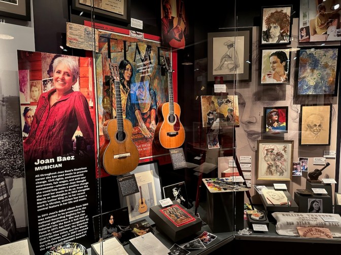 Display on instruments and career of Joan Baez.
