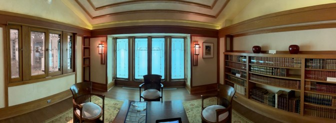 Panorama of Frank Lloyd Wright designed library.