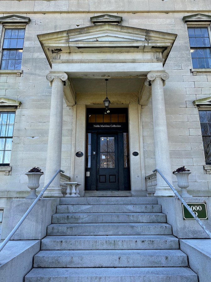 Exterior of Noble Maritime Collection, including front door and portico.