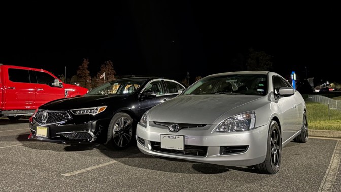 2020 Acura TLX parked beside 2003 Honda Accord coupe.