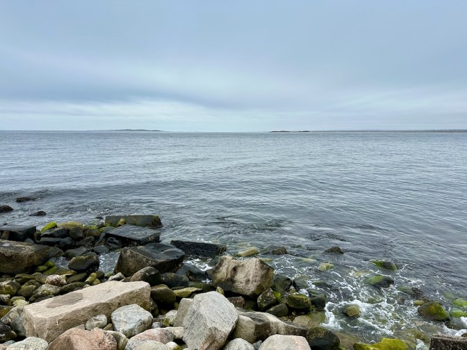 Rocky coastline with Connecticut coast in background.