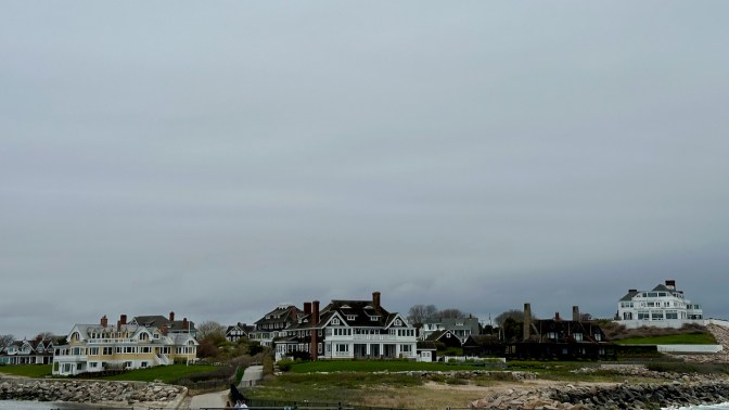 View of three large mansions in Watch Hill.