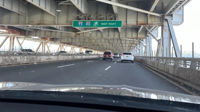 View of lower level of George Washington Bridge.