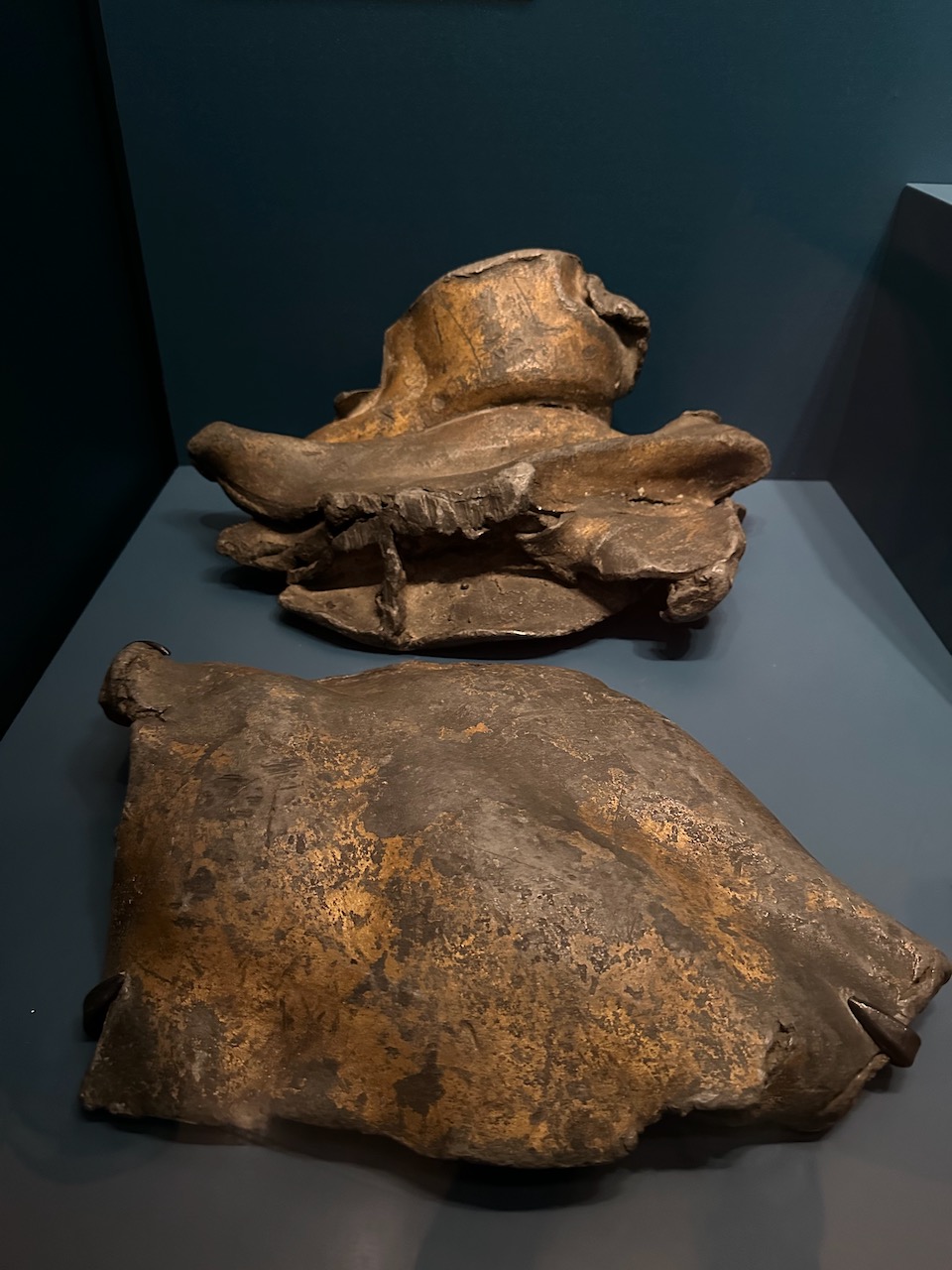 Fragment of statue of King George riding on a horse.