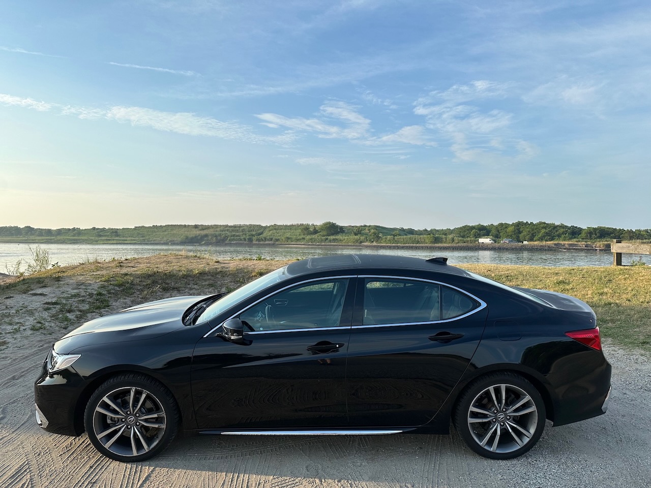 2020 Acura TLX parked beside Cape May Ferry canal.