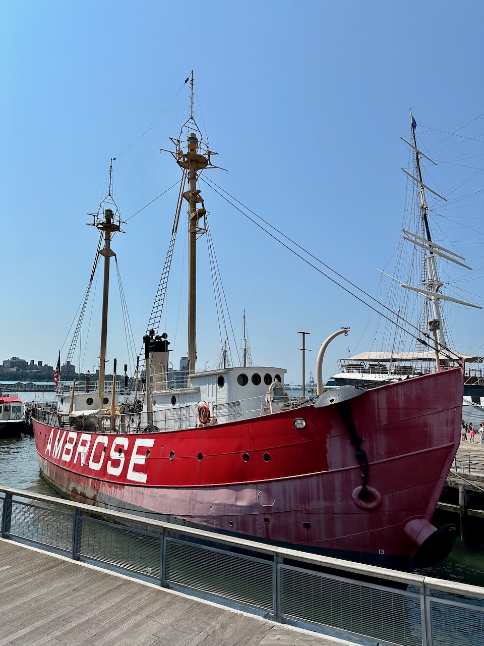Lightship Ambrose tied at pier.