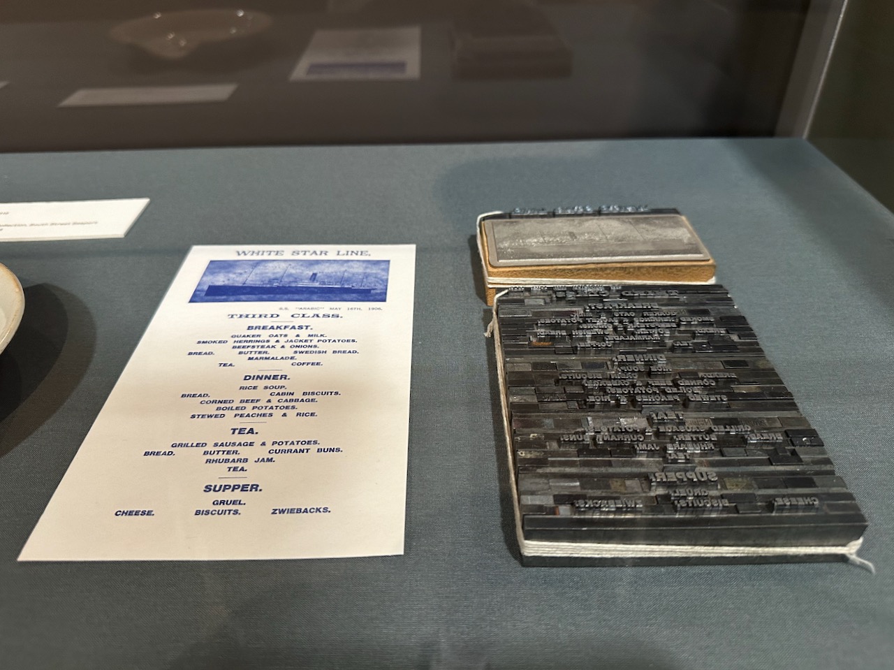 Printing block for menu, along with third-class menu.