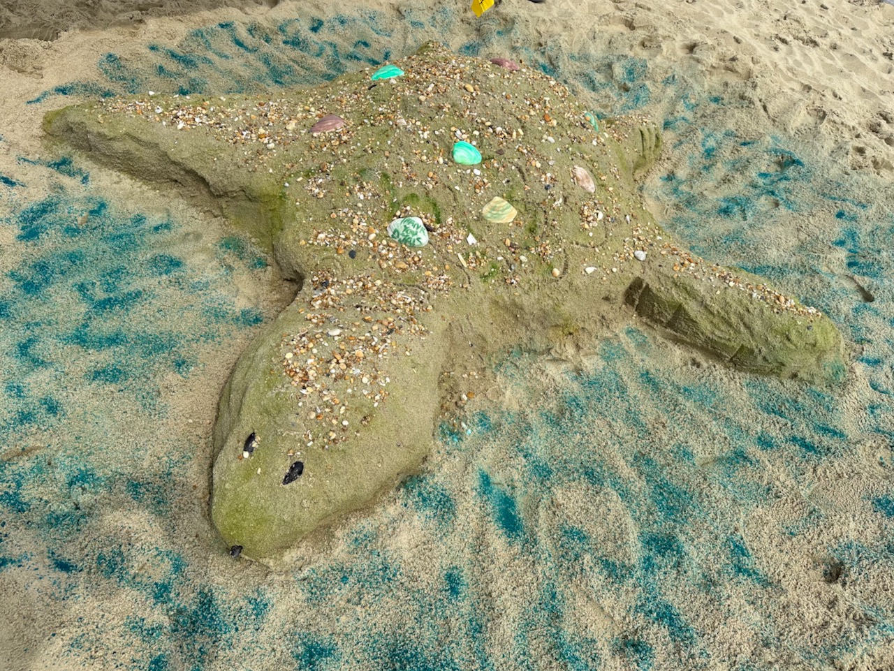 Turtle sand sculpture.