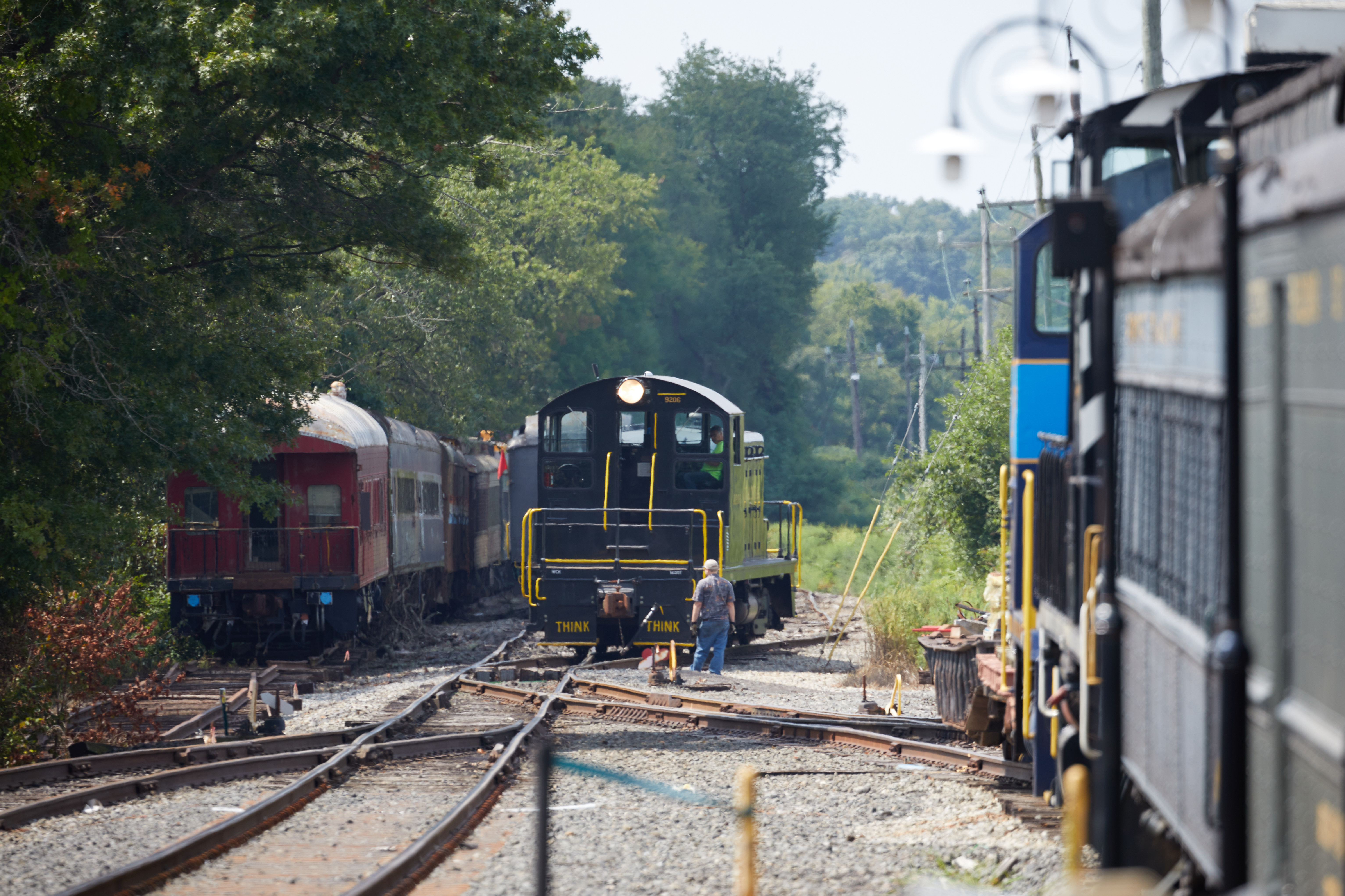 Diesel locomotive switching tracks.