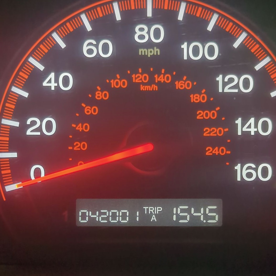 Car odometer reading 1,042,001 miles.