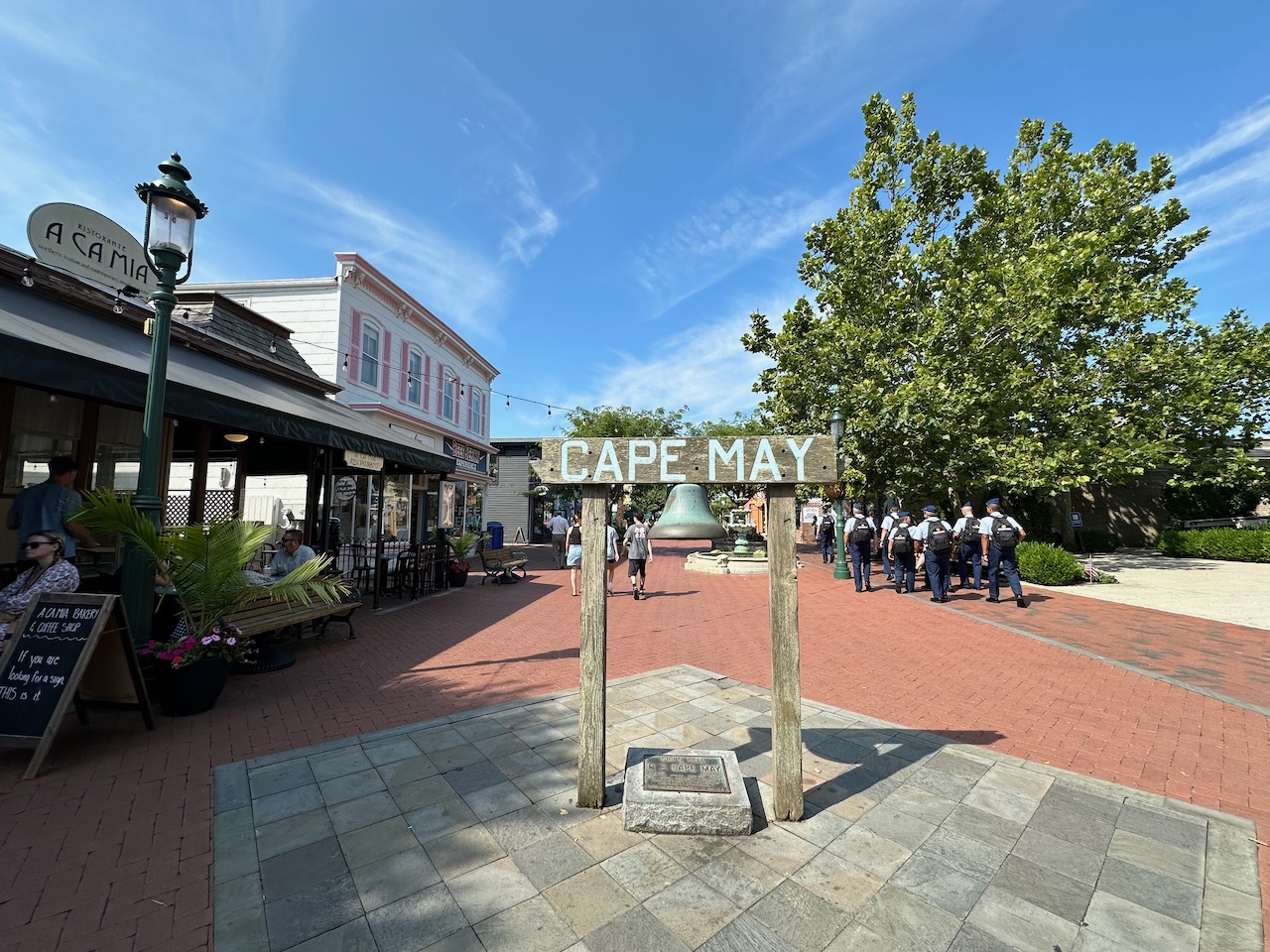 Washington Street Mall, with sign at entrance that says CAPE MAY.