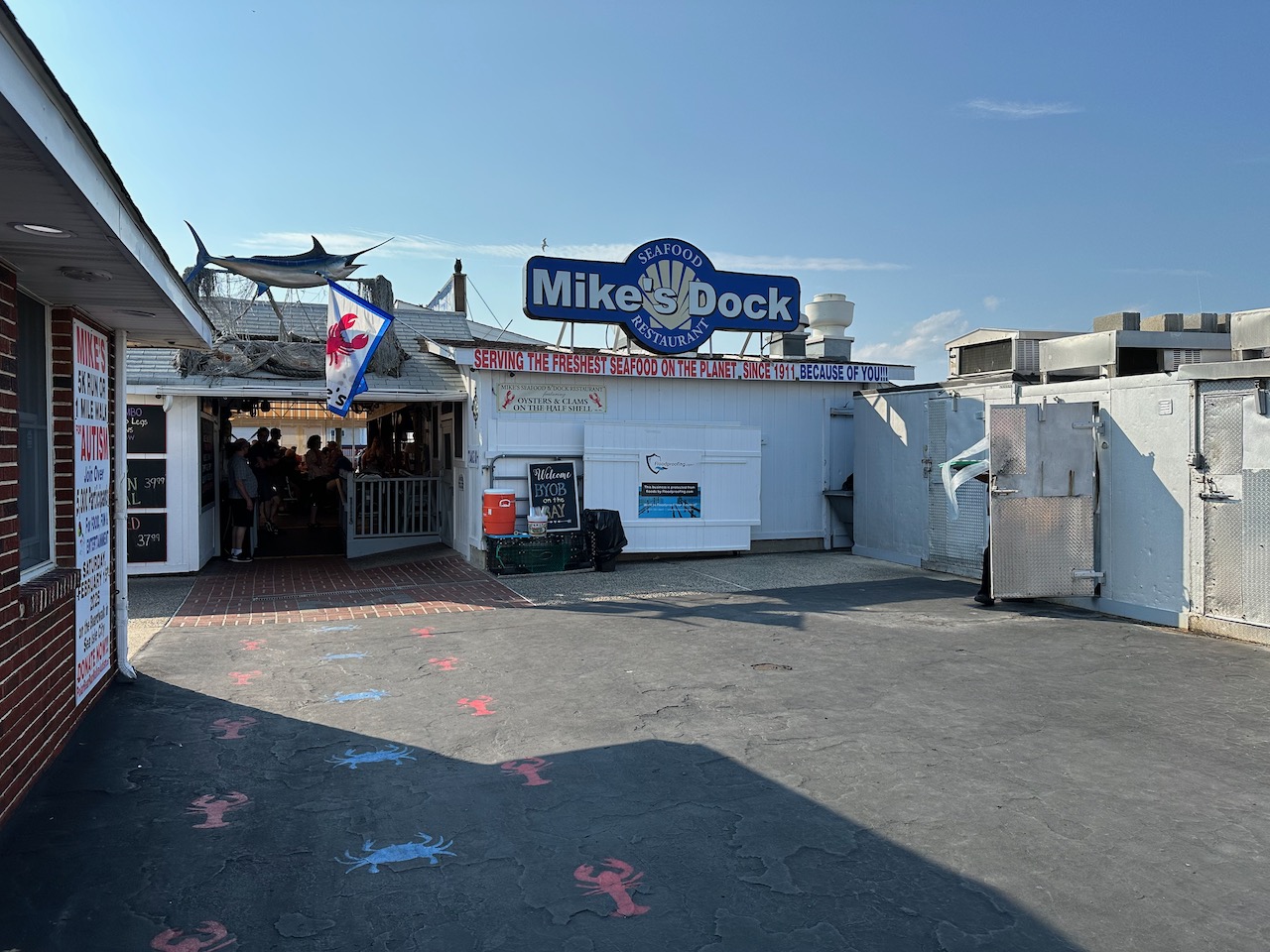 Exterior of Mike's Dock Seafood Restaurant.