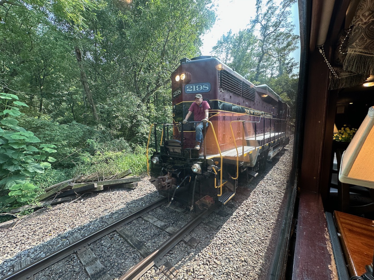 View of 2198 diesel locomotive on side track.