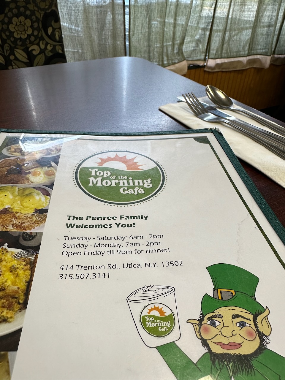 Menu on diner table.