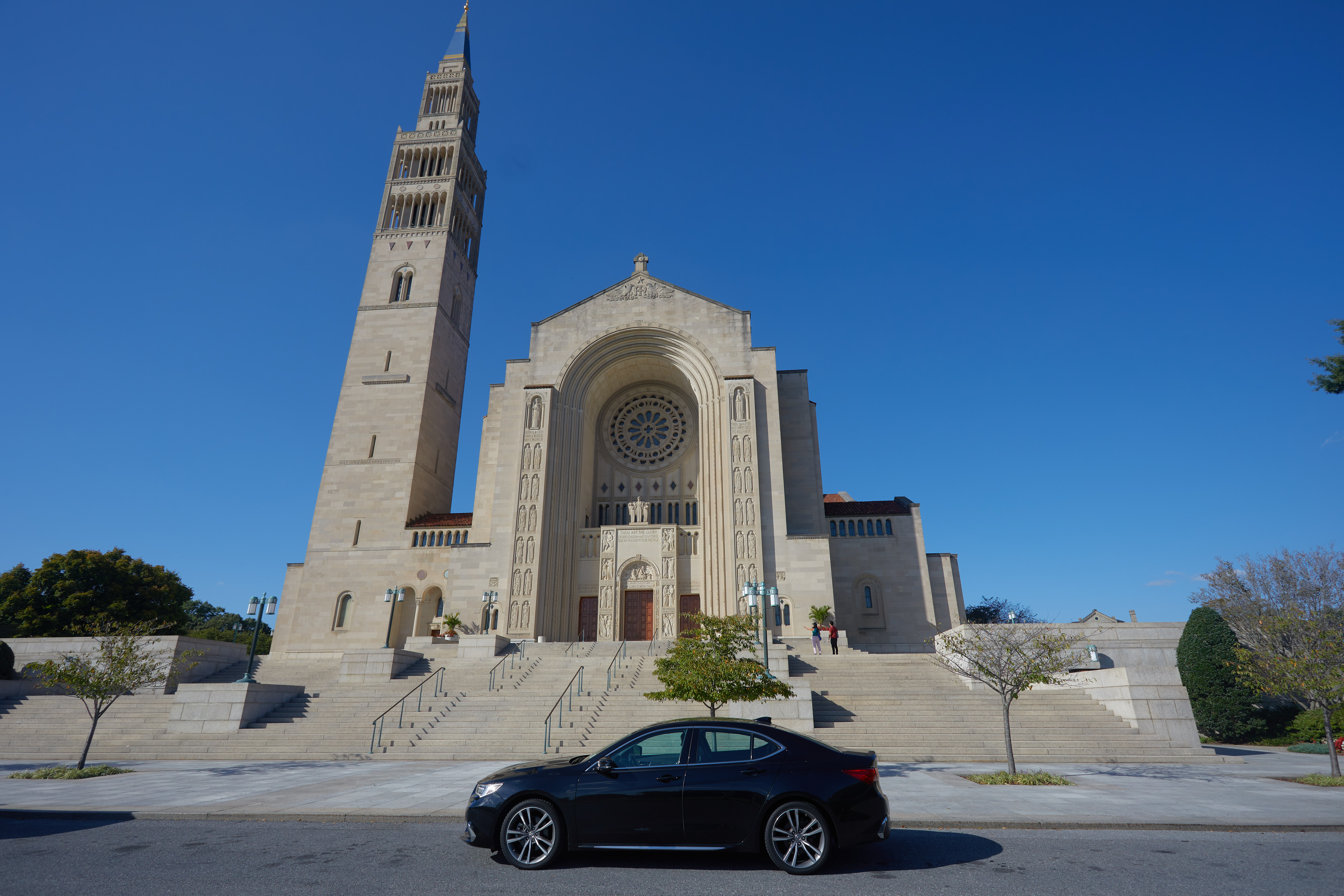 2020 Acura TLX parked in front of the Basilica of the National Shrine of the Immaculate Conception.