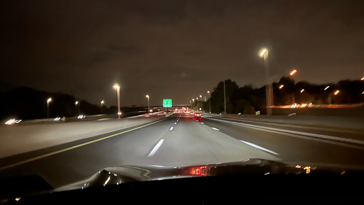 View of New Jersey Turnpike at night.