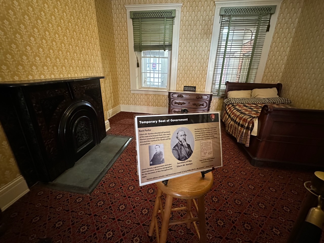 Black Parlor, with informational sign in foreground.