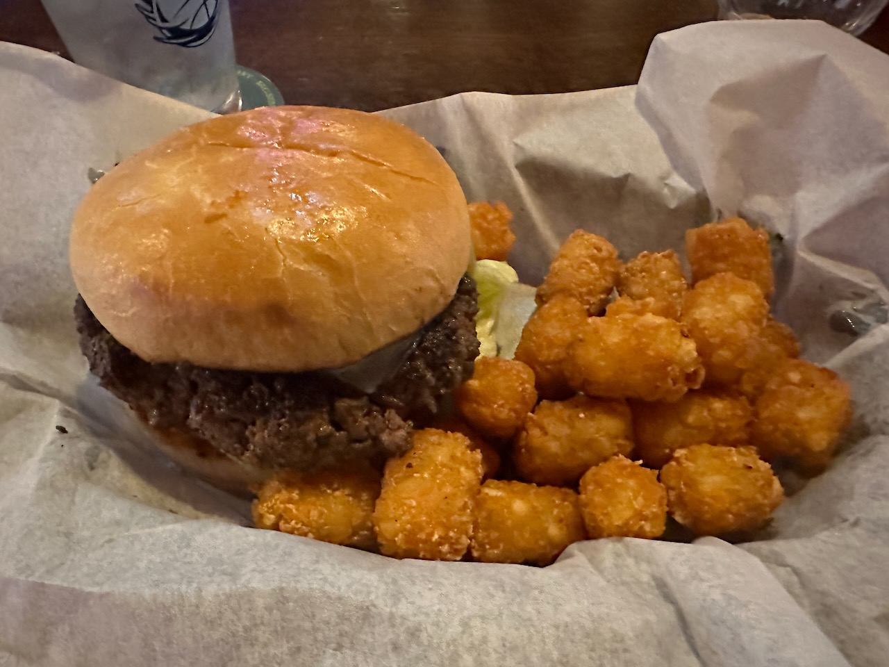 Cheeseburger and tater tots.