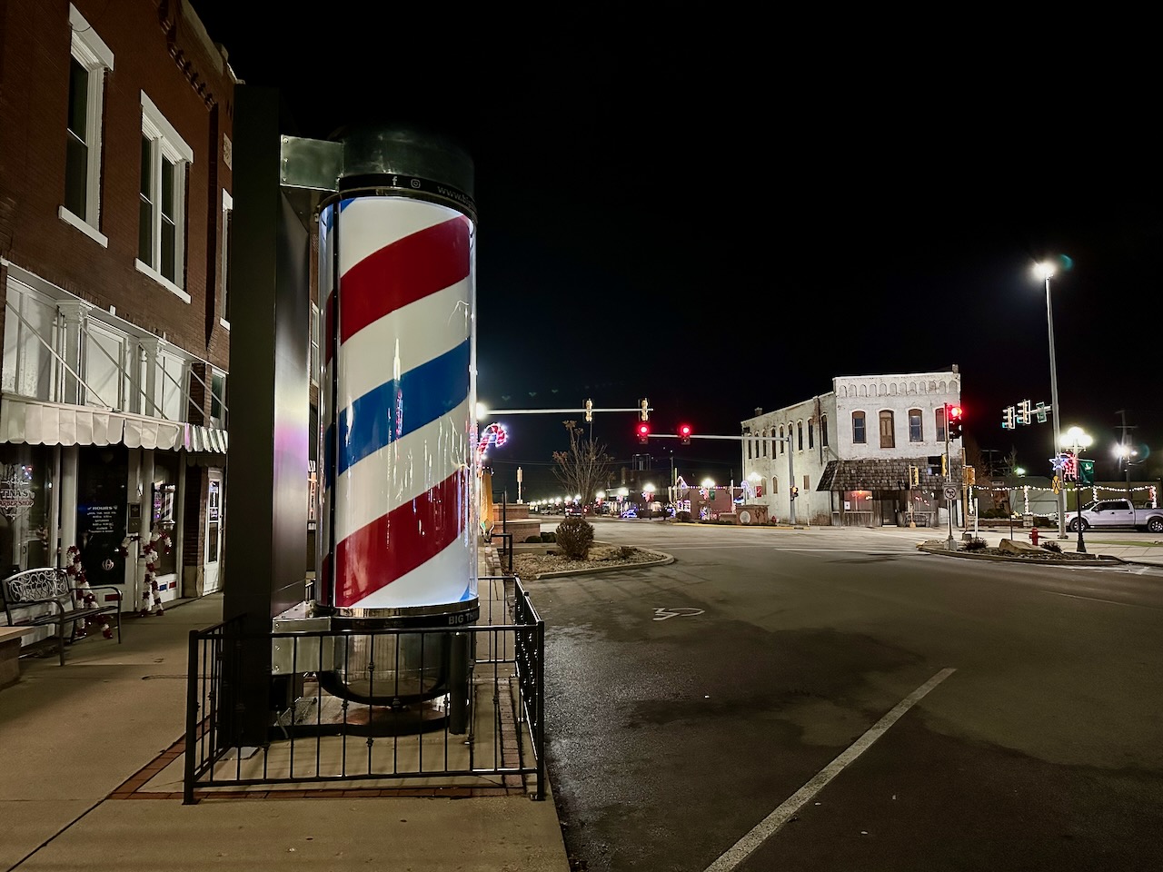 World's Largest Barbershop Pole along Main Street.
