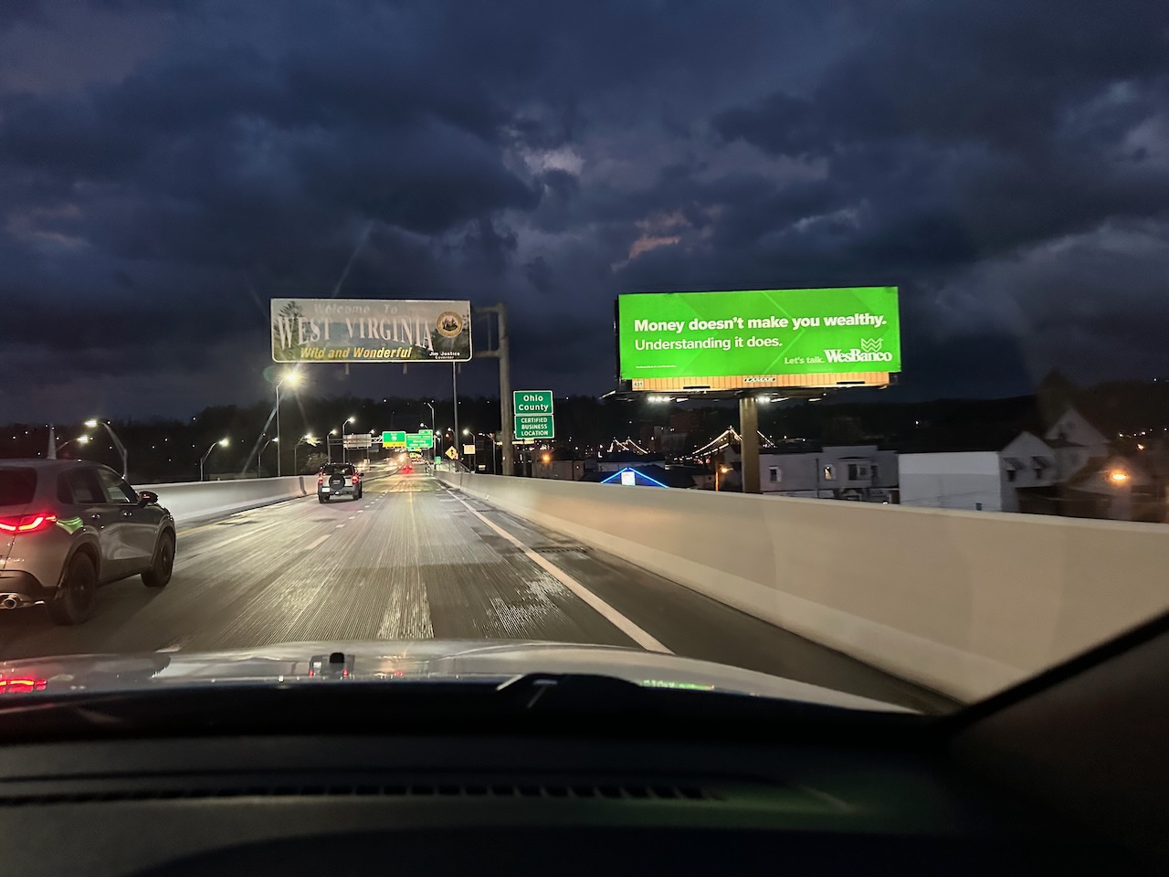 Welcome to West Virginia sign over highway.